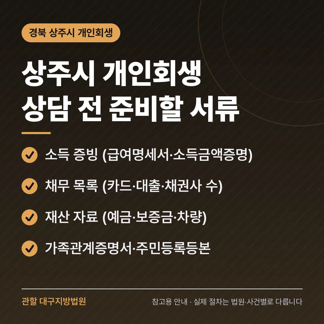 경북 상주시 개인회생 상담 전 준비 서류