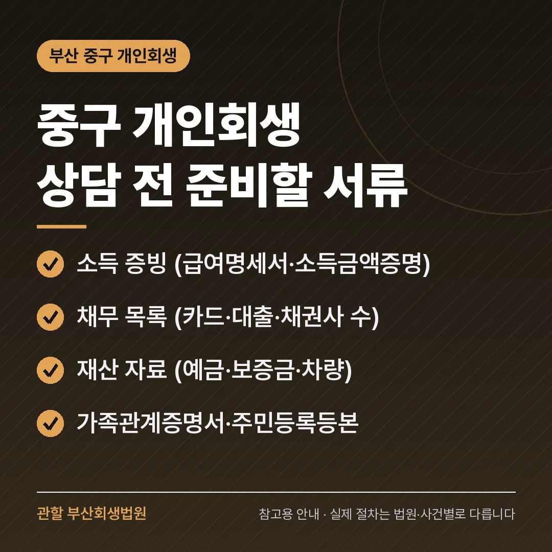 부산 중구 개인회생 상담 전 준비 서류 부산 중구 개인회생 상담 전 준비 서류
